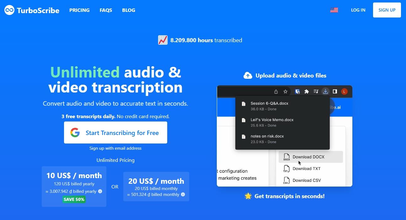 TurboScribe convert video audio to text